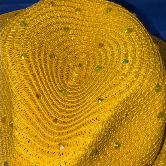 Yellow Beaded Straw Hat - Picture 3 of 7
